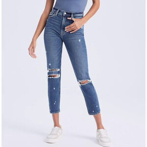 Abercrombie & Fitch High Rise Mom Jeans Distressed‎ Dark Destroy Size 27